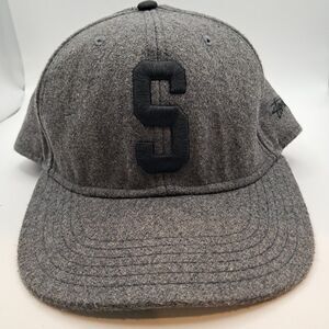 Vintage Stussy Wool Adjustable Snapback Hat Cap Gray 90s Streetwear Logo